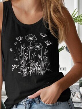 Floral Graphic Tank Top 🌼 | Minimalist Wildflower Shirt
